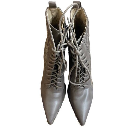 Charles David Women's Fashion Boots 7.5 Taupe Lace Up Point Toe NEW Block Heel - Picture 5 of 11